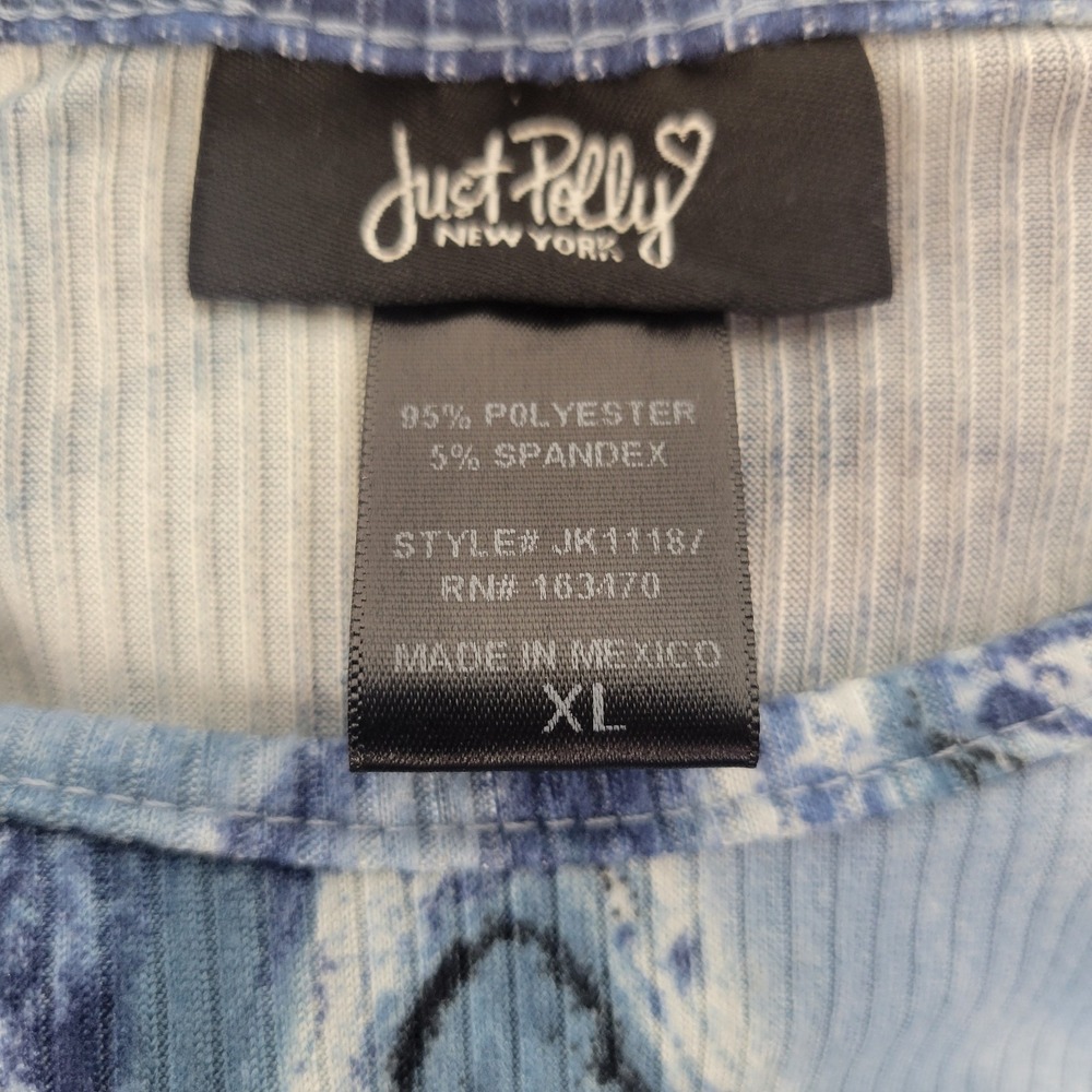Just Polly New York Blue Marble Ribbed Crop Top Handkerchief Hem Chain Detail XL - Picture 3 of 8